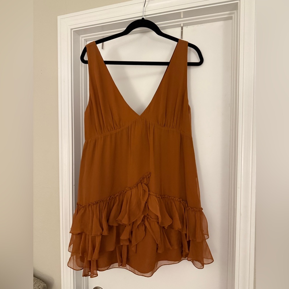 Elizabeth and James Brown Ruffled Tiered Mini Dress